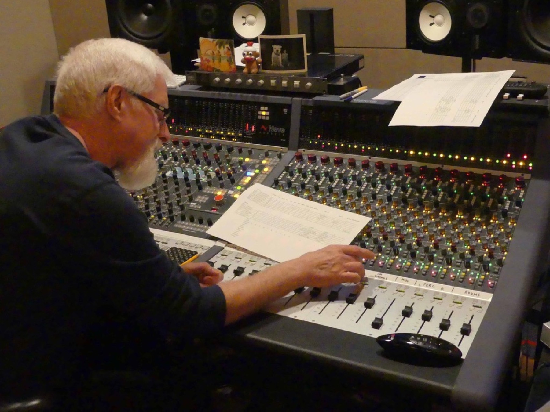 Lonnie working at a studio mixing console